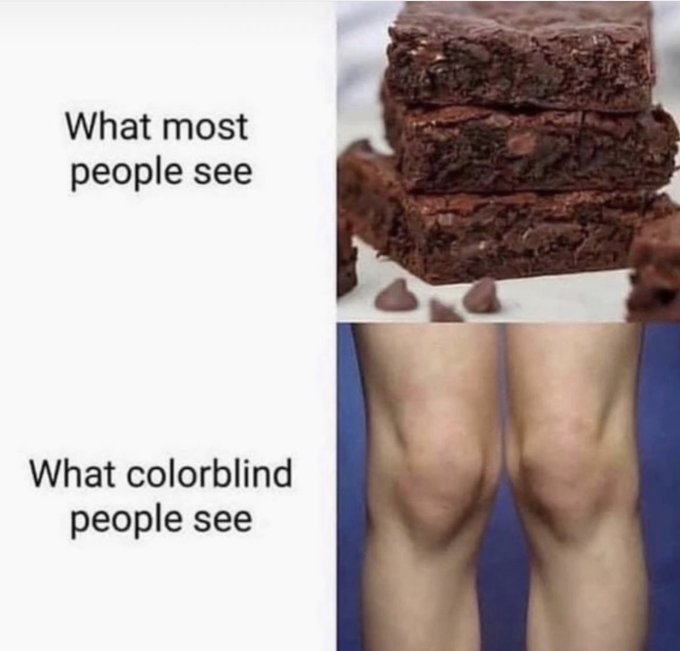 colorblind people see brownies - What most people see What colorblind people see