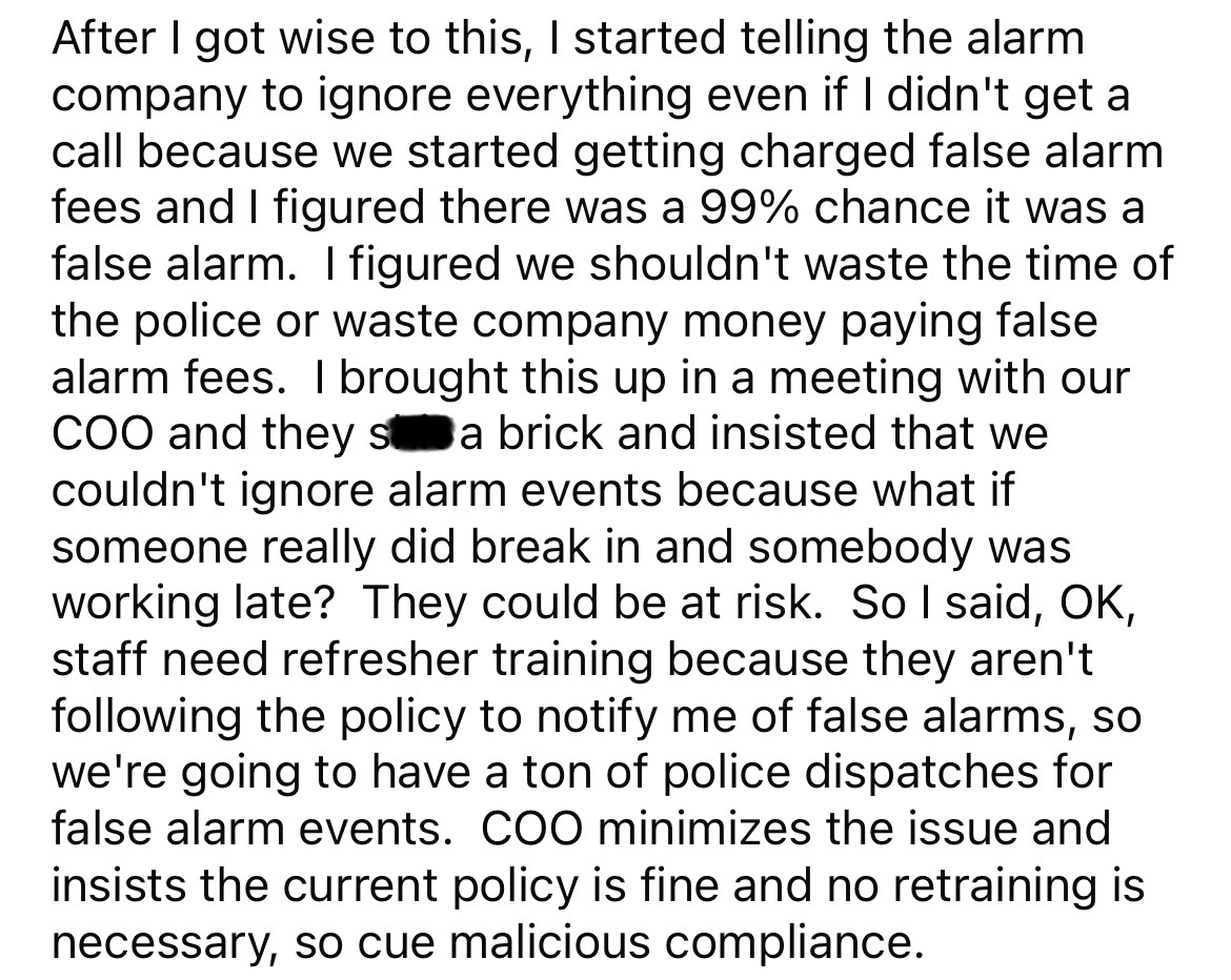 printing - After I got wise to this, I started telling the alarm company to ignore everything even if I didn't get a call because we started getting charged false alarm fees and I figured there was a 99% chance it was a false alarm. I figured we shouldn't
