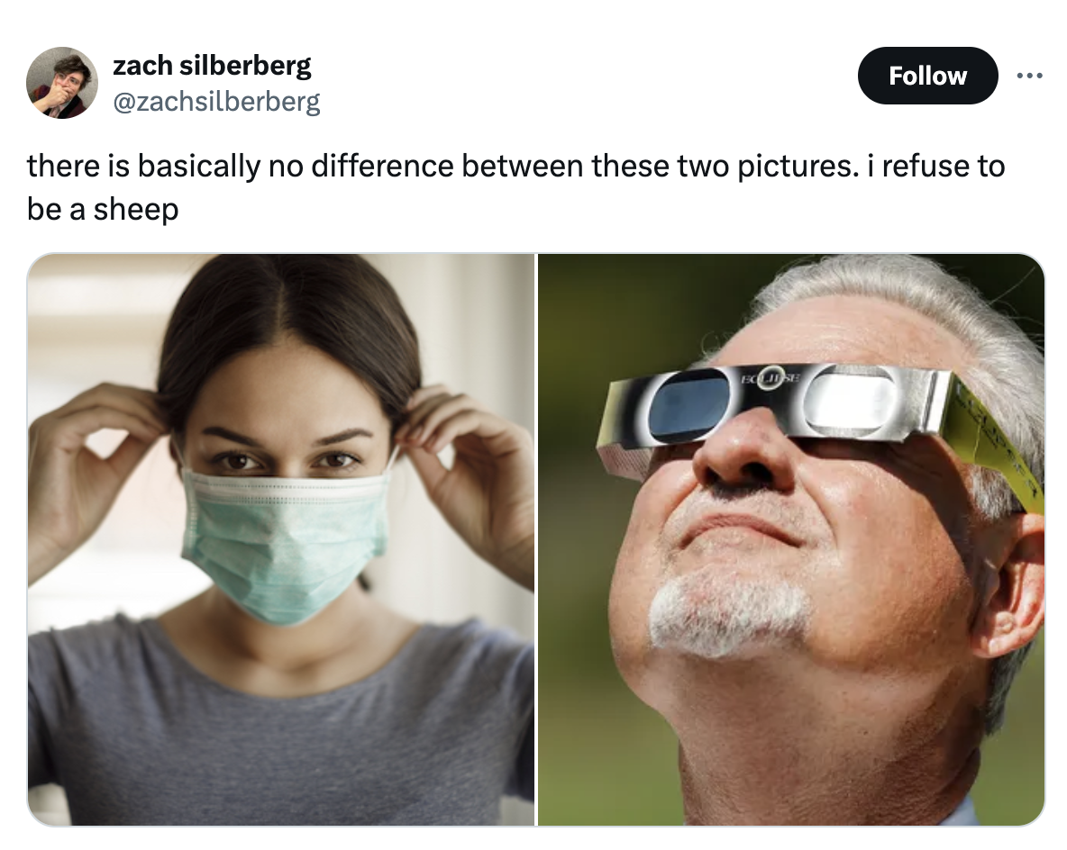 solar eclipse glasses - zach silberberg there is basically no difference between these two pictures. i refuse to be a sheep