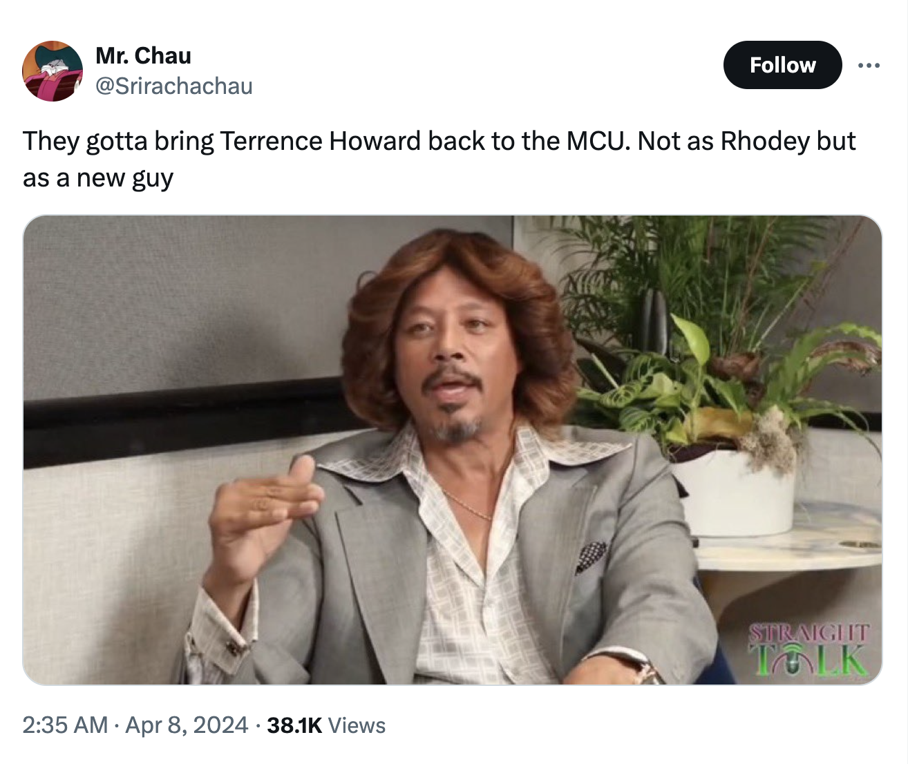 photo caption - Mr. Chau They gotta bring Terrence Howard back to the Mcu. Not as Rhodey but as a new guy Straight Talk Views