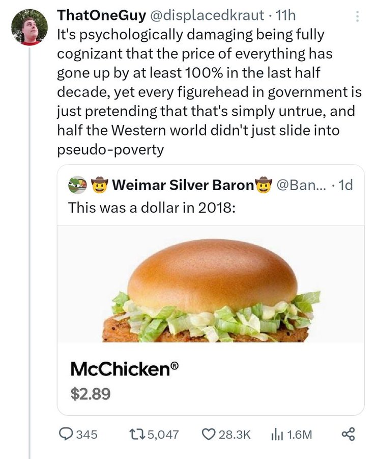buffalo burger - ThatOneGuy 11h It's psychologically damaging being fully cognizant that the price of everything has gone up by at least 100% in the last half decade, yet every figurehead in government is just pretending that that's simply untrue, and hal