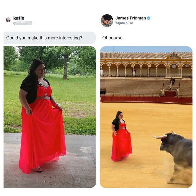 funny photoshop requests reddit - katie Could you make this more interesting? James Fridman Of course.