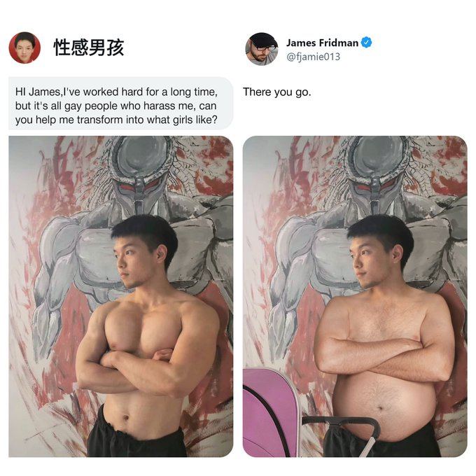 james fridman funny photoshop - Hi James, I've worked hard for a long time, but it's all gay people who harass me, can you help me transform into what girls ? James Fridman There you go.