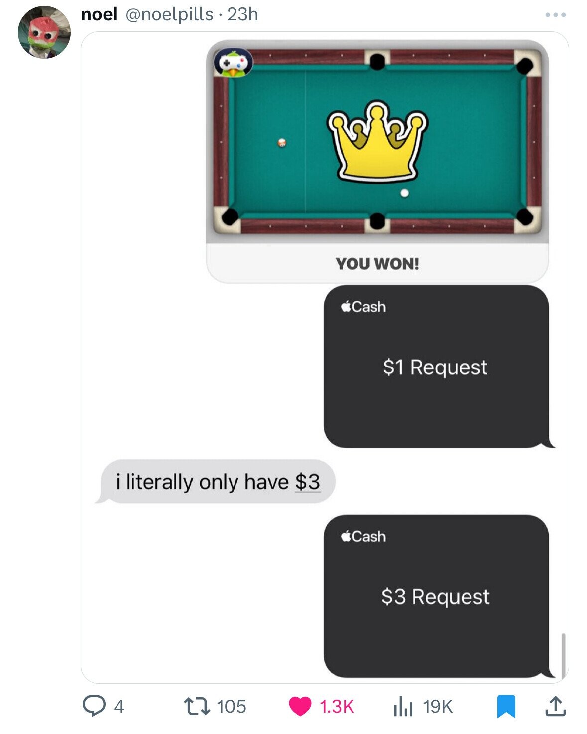 8ball game pigeon - noel 23h i literally only have $3 You Won! Cash Cash $1 Request $3 Request 4 105 19K