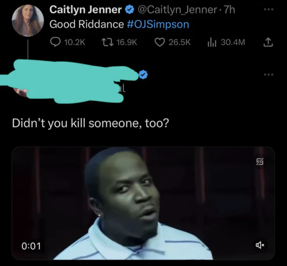 screenshot - Caitlyn Jenner Jenner .7h Good Riddance ili 30.4M Didn't you kill someone, too?