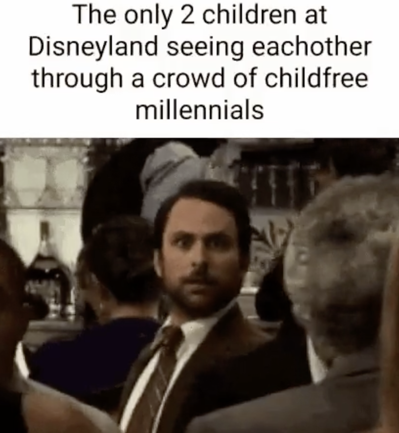charlie and mac staring - The only 2 children at Disneyland seeing eachother through a crowd of childfree millennials