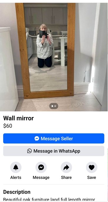 floor - Wall mirror $60 Message Seller Message in WhatsApp Alerts Message Save Description Beautiful oak furniture land full length mirror