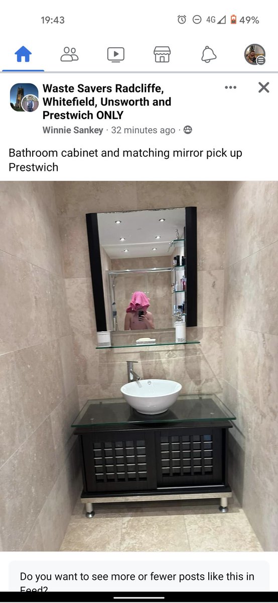bathroom - 46 49% Waste Savers Radcliffe, Whitefield, Unsworth and Prestwich Only Winnie Sankey 32 minutes ago Bathroom cabinet and matching mirror pick up Prestwich Do you want to see more or fewer posts this in Feed2