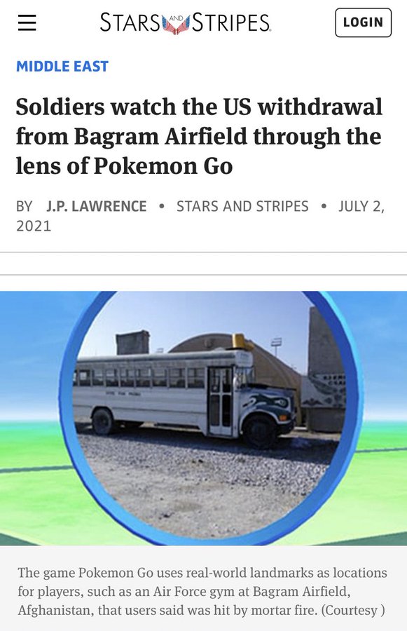 commercial vehicle - And Stars Stripes Login Middle East Soldiers watch the Us withdrawal from Bagram Airfield through the lens of Pokemon Go By J.P. Lawrence Stars And Stripes H The game Pokemon Go uses realworld landmarks as locations for players, such 