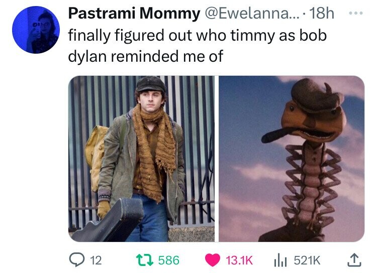 photo caption - Pastrami Mommy .... 18h finally figured out who timmy as bob dylan reminded me of 12 1586