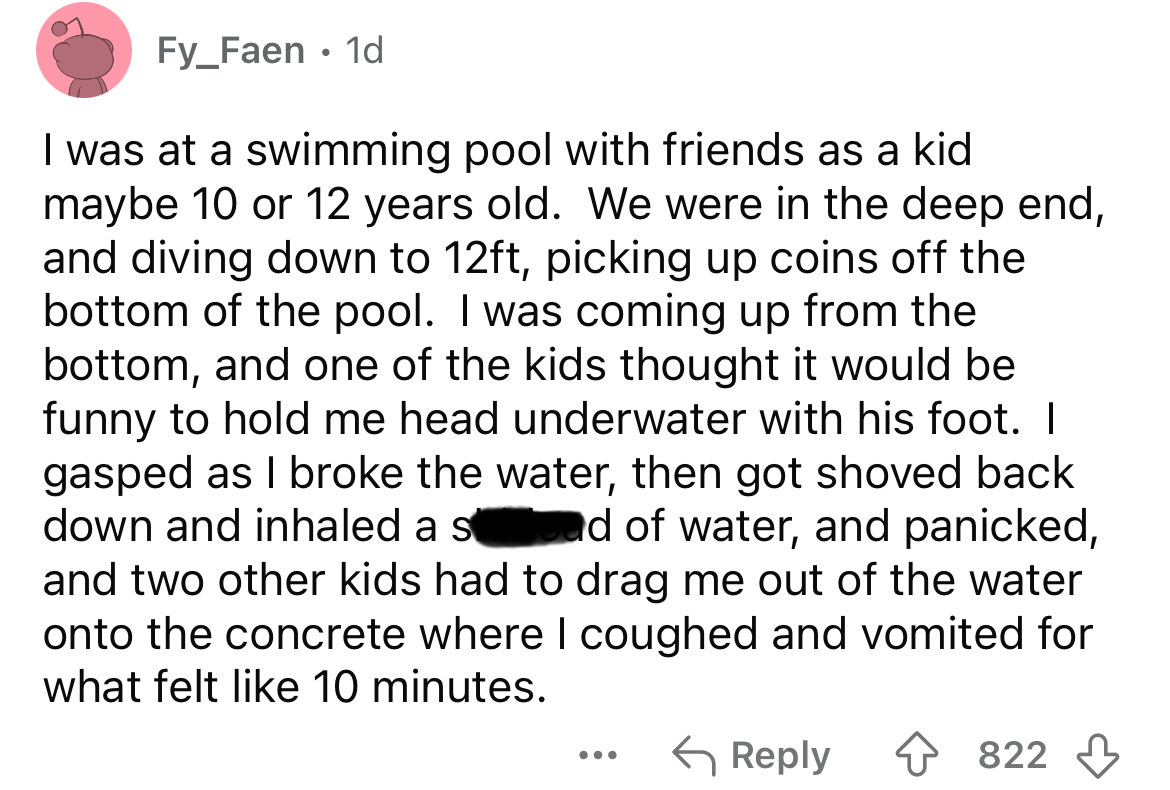 screenshot - Fy_Faen 1d I was at a swimming pool with friends as a kid maybe 10 or 12 years old. We were in the deep end, and diving down to 12ft, picking up coins off the bottom of the pool. I was coming up from the bottom, and one of the kids thought it