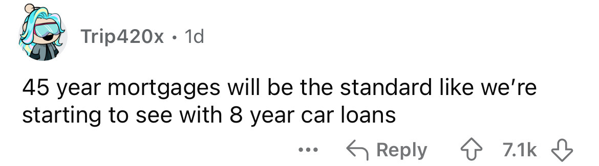 number - Trip420x. 1d 45 year mortgages will be the standard we're starting to see with 8 year car loans ...