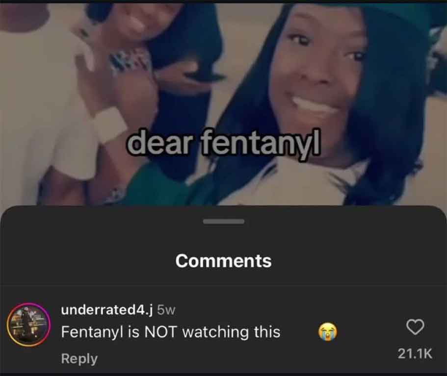 Internet meme - dear fentanyl underrated4.j 5w Fentanyl is Not watching this