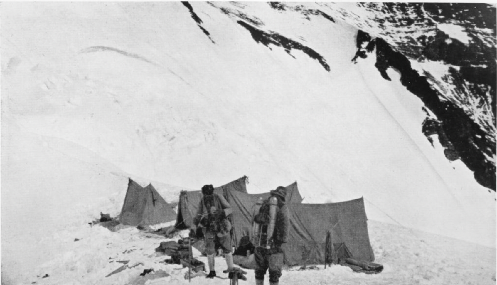 This old photo of mountaineers from 1924. The men in the picture are George Mallory (left), the greatest mountaineer of the early 20th century, and his climbing partner Sandy Irvine (right), at their advance camp on Everest. Two days later they would attempt the summit and disappear without a trace. 