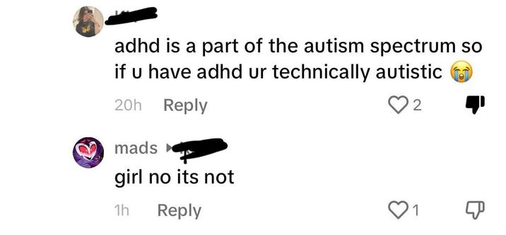 parallel - adhd is a part of the autism spectrum so if u have adhd ur technically autistic 20h mads girl no its not 1h 2 4 1