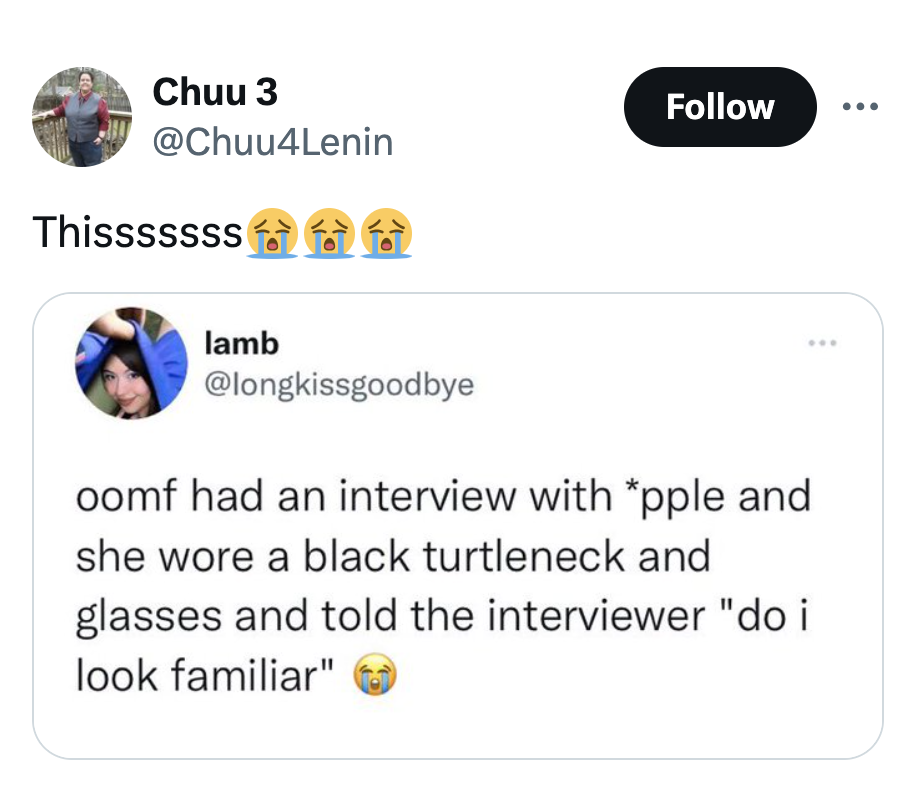 screenshot - Chuu 3 Thisssssss a lamb oomf had an interview with pple and she wore a black turtleneck and glasses and told the interviewer