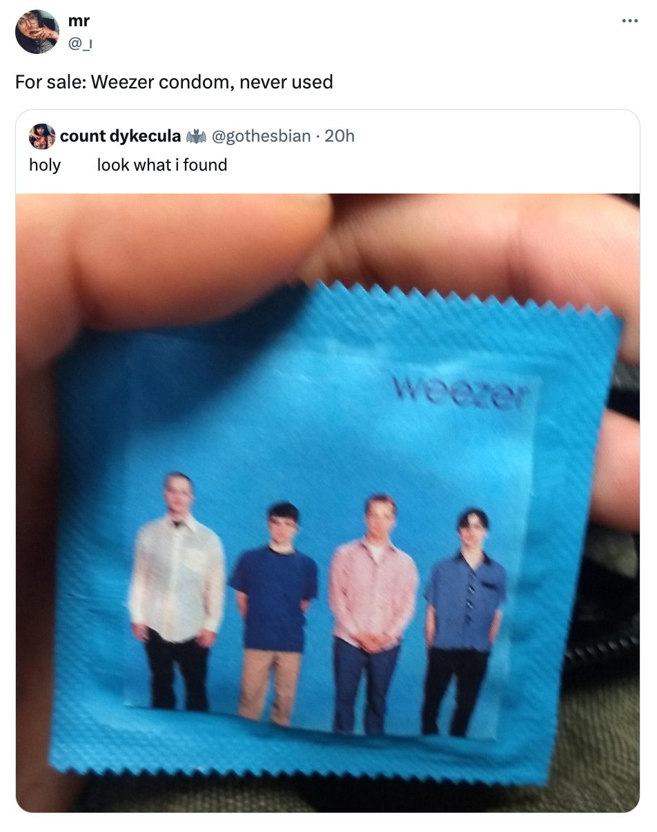 weezer blue album font - mr For sale Weezer condom, never used holy count dykecula A 20h look what i found weezer