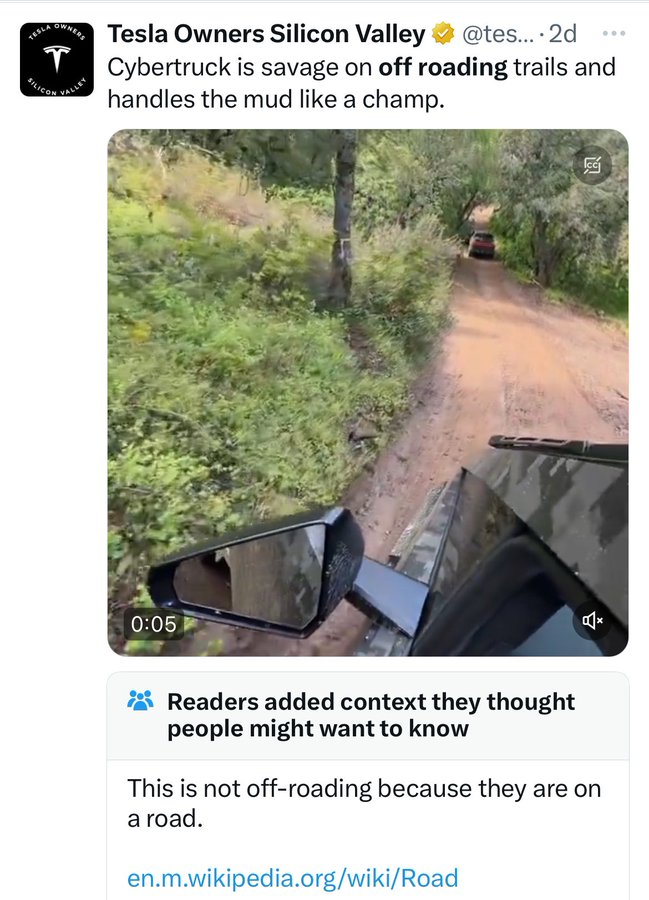 tree - Tesla Owner Tesla Owners Silicon Valley .... 2d Cybertruck is savage on off roading trails and handles the mud a champ. Silicon B kc Readers added context they thought people might want to know This is not offroading because they are on a road.…