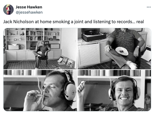 monochrome - Jesse Hawken Jack Nicholson at home smoking a joint and listening to records... real
