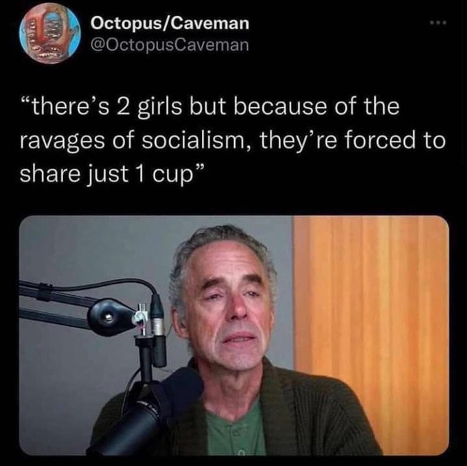 jordan peterson two girls - OctopusCaveman "there's 2 girls but because of the ravages of socialism, they're forced to just 1 cup
