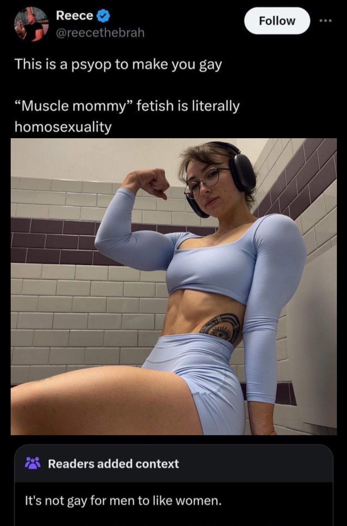 lean beef patty 2024 - Reece This is a psyop to make you gay "Muscle mommy" fetish is literally homosexuality Readers added context It's not gay for men to women.