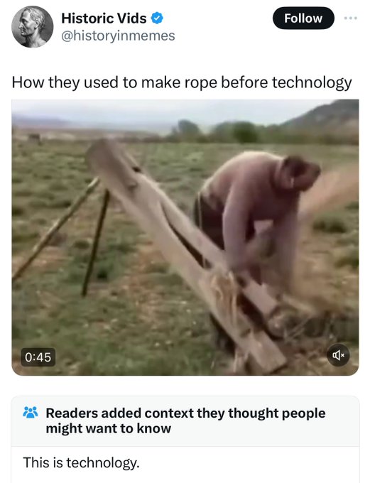 Rope - Historic Vids How they used to make rope before technology Readers added context they thought people might want to know This is technology.