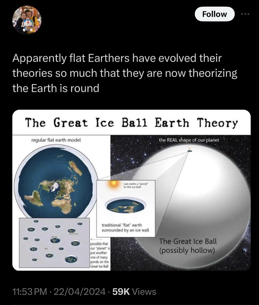 Flat Earth - Apparently flat Earthers have evolved their theories so much that they are now theorizing the Earth is round The Great Ice Ball Earth Theory regular flat earth model the Real shape of our planet traditional flat earth sumounded by an ice wall