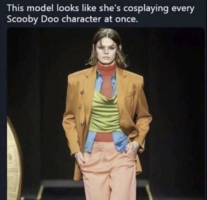 scooby ddo meme - This model looks she's cosplaying every Scooby Doo character at once.