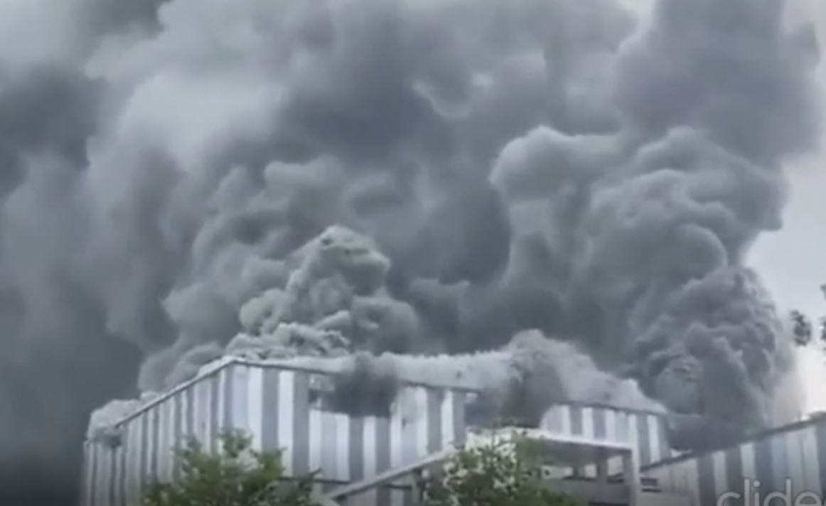 Huge fire at a Huawei research facility in China, September 25, 2020.