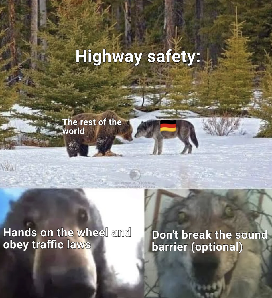 lion - Highway safety The rest of the world Hands on the wheel and obey traffic laws Don't break the sound barrier optional
