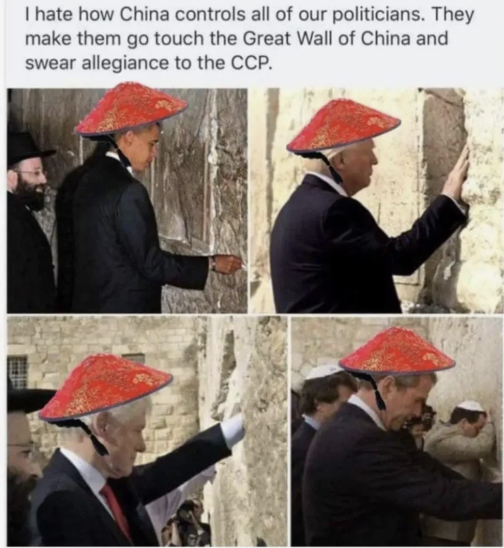 Great Wall of China - I hate how China controls all of our politicians. They make them go touch the Great Wall of China and swear allegiance to the Ccp.