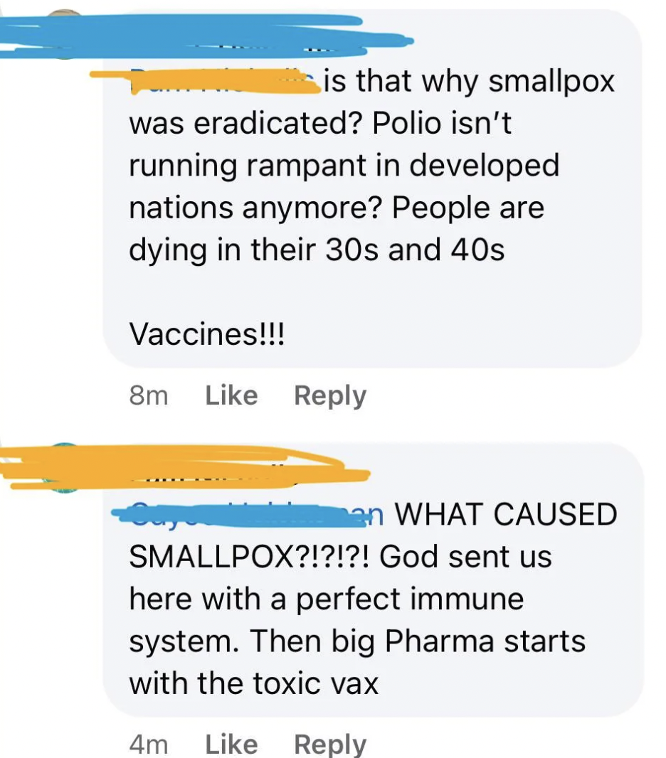 screenshot - is that why smallpox was eradicated? Polio isn't running rampant in developed nations anymore? People are dying in their 30s and 40s Vaccines!!! 8m an What Caused Smallpox?!?!?! God sent us here with a perfect immune system. Then big Pharma s