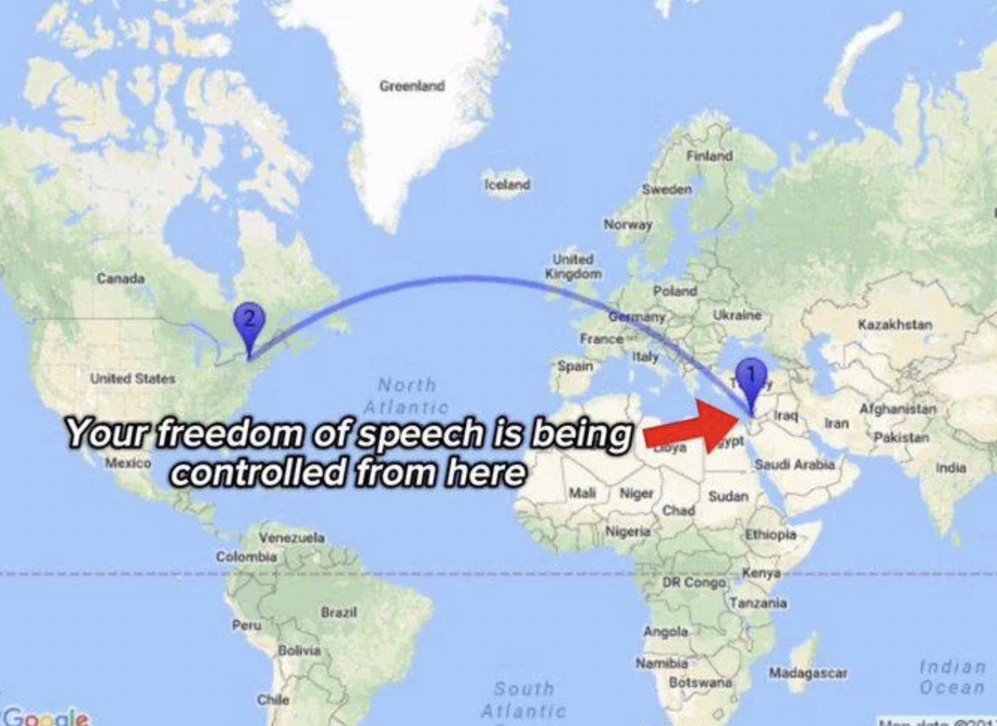 yemen to usa map - Canada United States Greenland North Atlantic Iceland Finland Sweden Norway United Kingdom Poland Ukraine Kazakhstan France Your freedom of speech is being Mexico controlled from here Venezuela Mall Niger Nigeria Chad Colombia Peru Boli