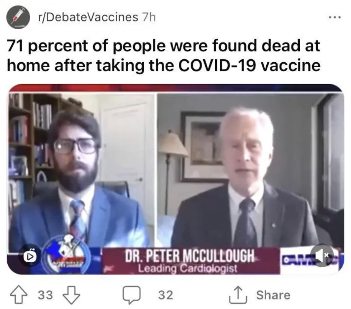 photo caption - rDebateVaccines 7h 71 percent of people were found dead at home after taking the Covid19 vaccine 33 Dr. Peter Mccullough Leading Cardiologist 32