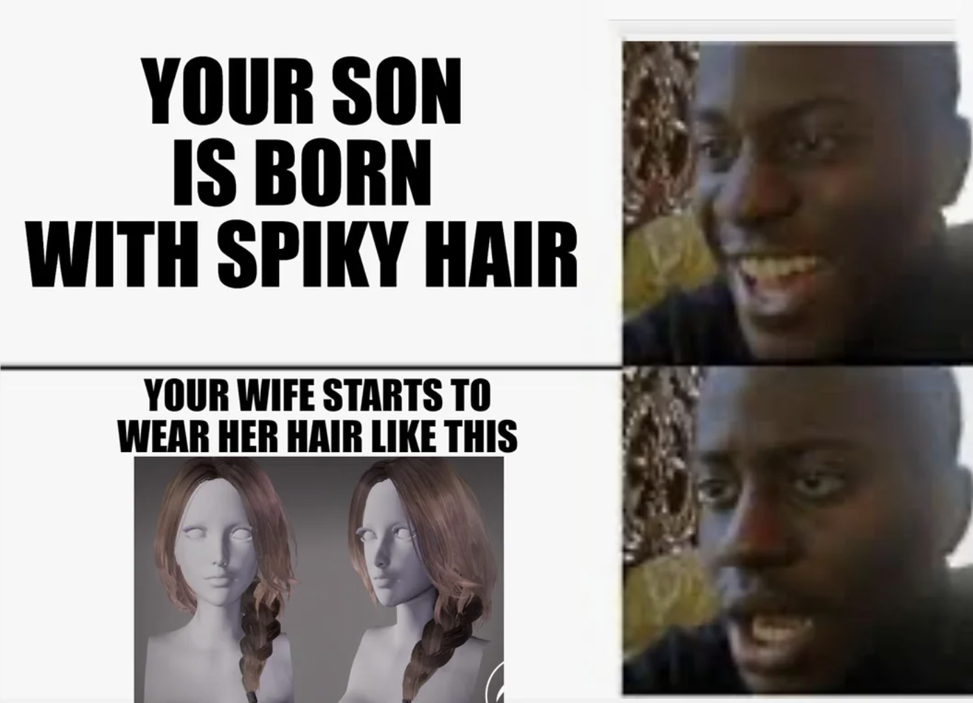 photo caption - Your Son Is Born With Spiky Hair Your Wife Starts To Wear Her Hair This