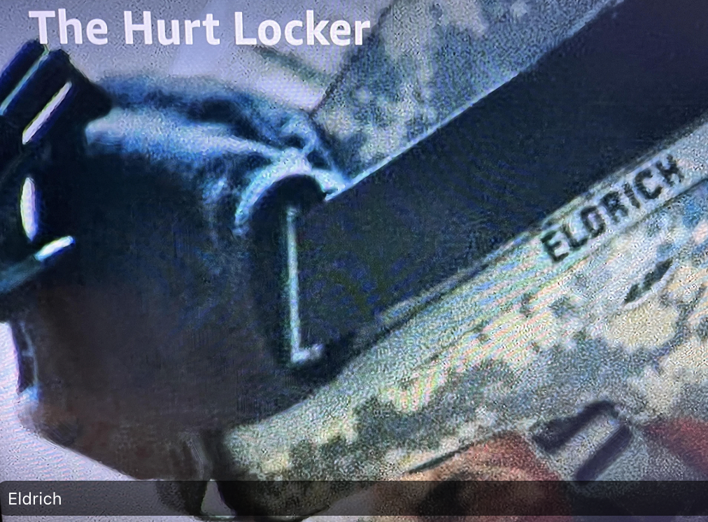In “The Hurt Locker,” Eldridge's name is spelled wrong on his helmet.