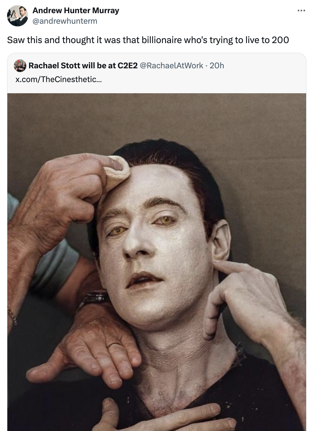 r accidentalrenaissance - Andrew Hunter Murray Saw this and thought it was that billionaire who's trying to live to 200 Rachael Stott will be at C2E2 20h x.comTheCinesthetic...