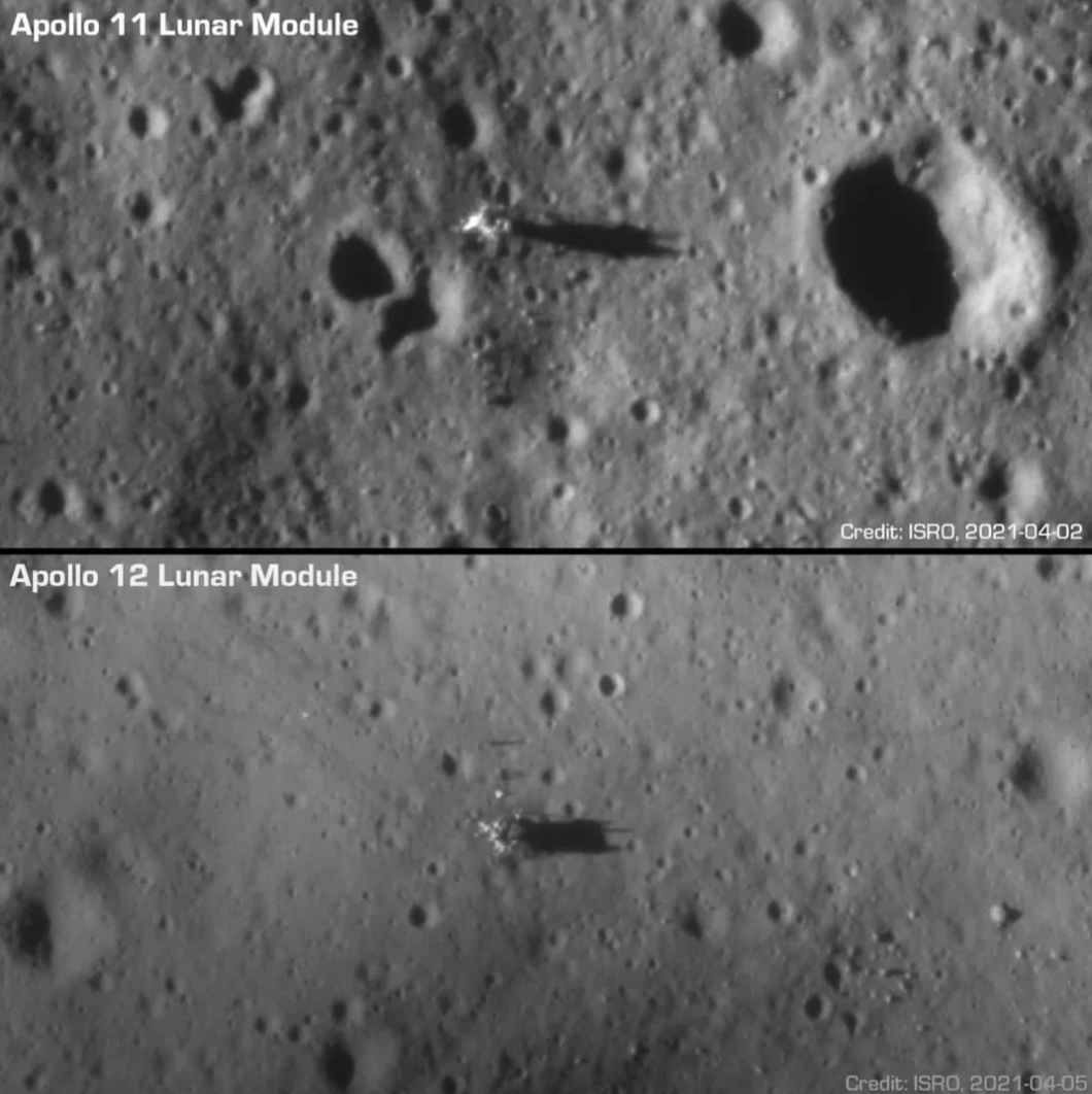 chandrayaan 2 apollo landing sites - Apollo 11 Lunar Module Credit Isro, Apollo 12 Lunar Module Credit Isro
