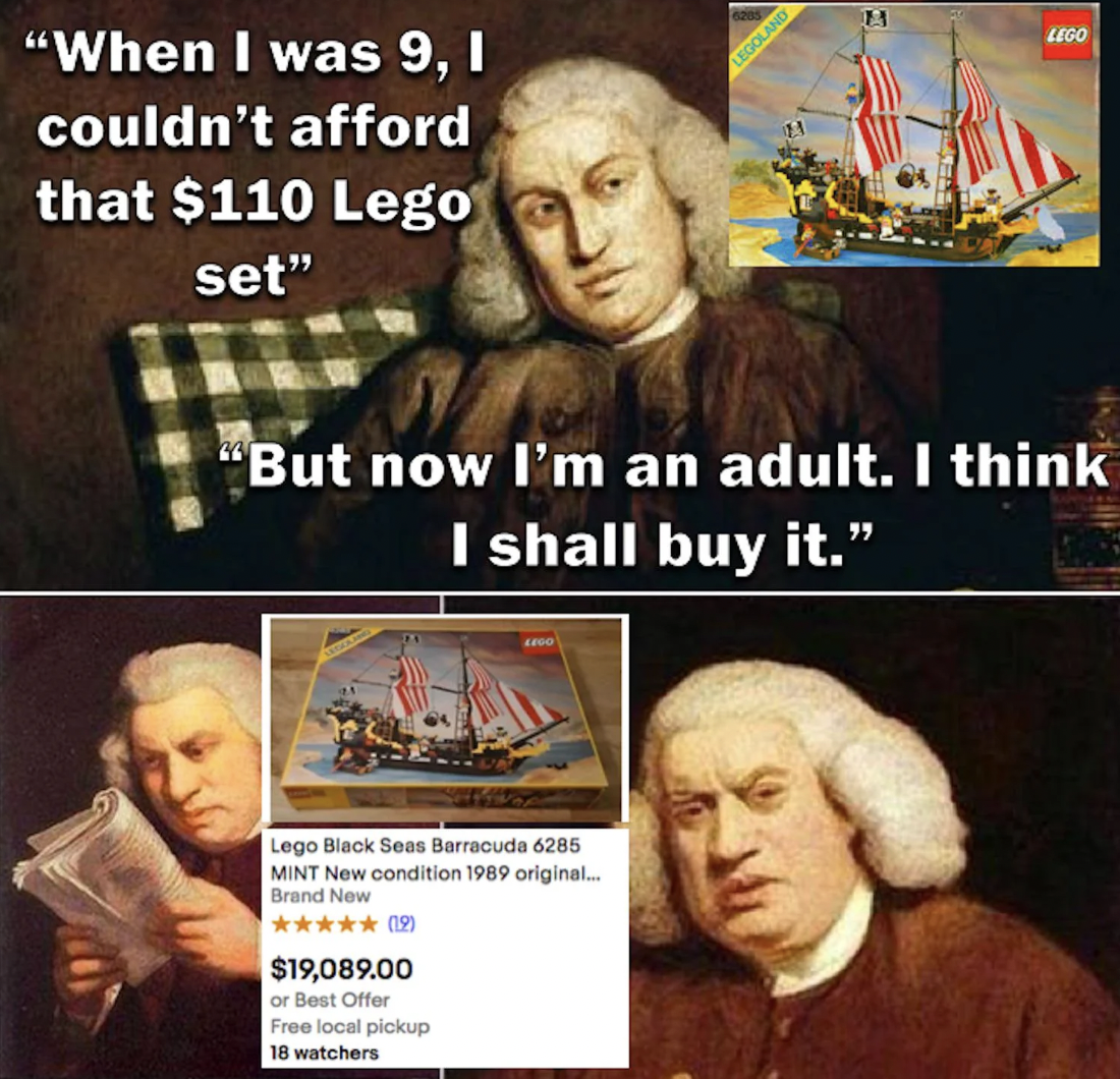 album cover - "When I was 9, I couldn't afford that $110 Lego set" Legoland "But now I'm an adult. I think I shall buy it." Lego Black Seas Barracuda 6285 Mint New condition 1989 original... Brand New 19 $19,089.00 or Best Offer Free local pickup 18 watch