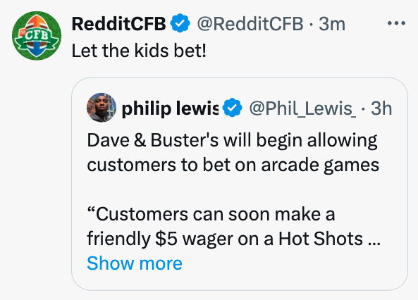 The Best Tweets and Reactions to Dave & Busters Introducing Gambling 