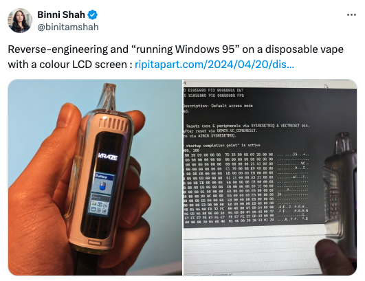gadget - Binni Shah Reverseengineering and "running Windows 95" on a disposable vape with a colour Lcd screen ripitapart.comdis... 8185E9ND Pid 9996898A Dnt D8105000 Pid 00000 Fps Description Default access mode Kraze Resets core & peripherals via Syspese