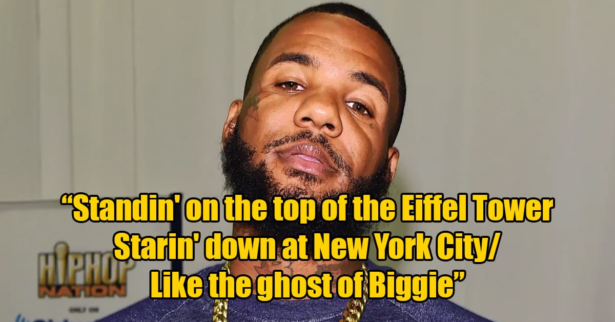 photo caption - "Standin' on the top of the Eiffel Tower Starin' down at New York City Hiphop Abn the ghost of Biggie"