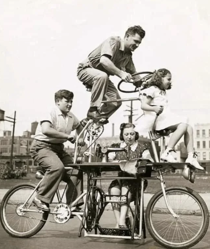 family bicycle with sewing machine - E