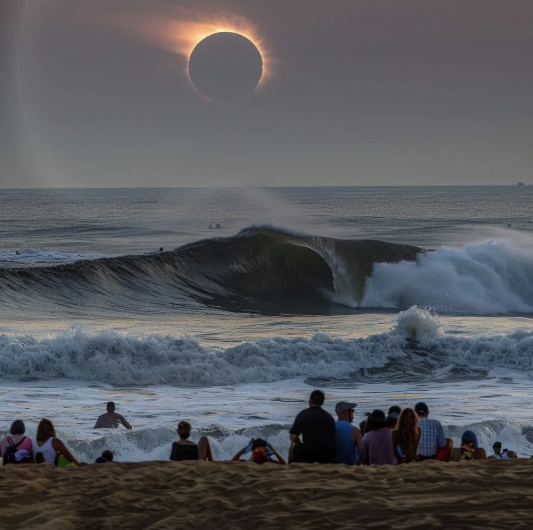 surfing beach eclipse