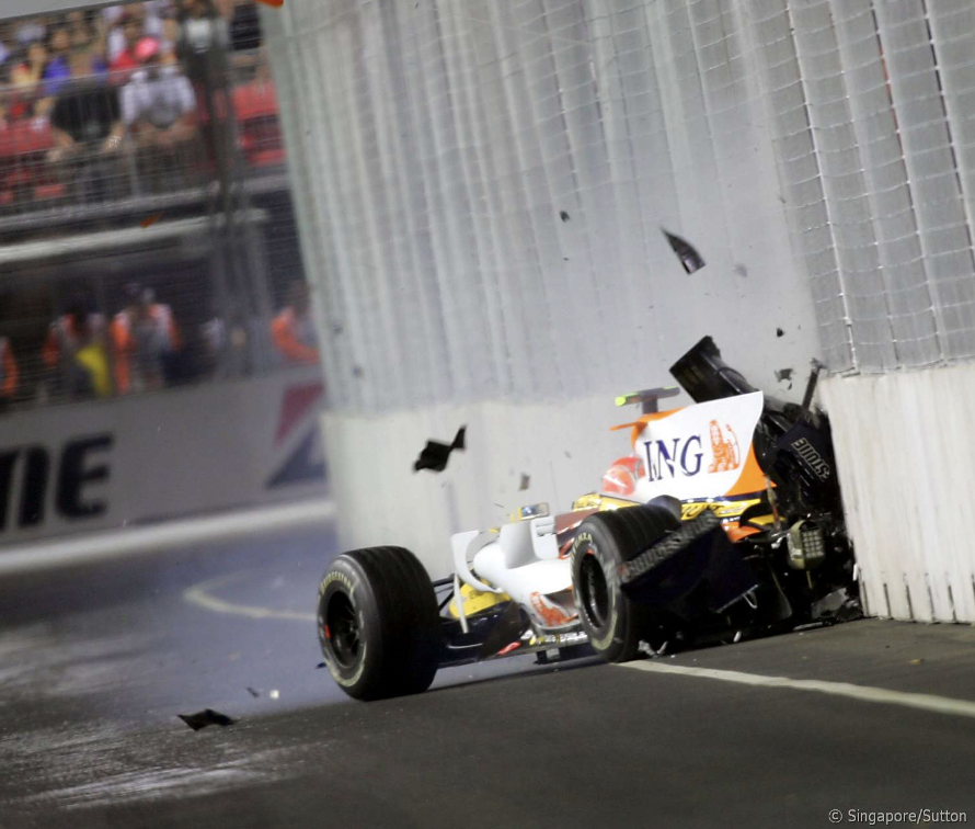 Crashgate. In 2007, Nelson Piquet Jr. was found to have intentionally crashed his car, helping his teammate Fernando Alonso win the race. Had the race results stayed as they were, a different champion would likely have been crowned that year. 