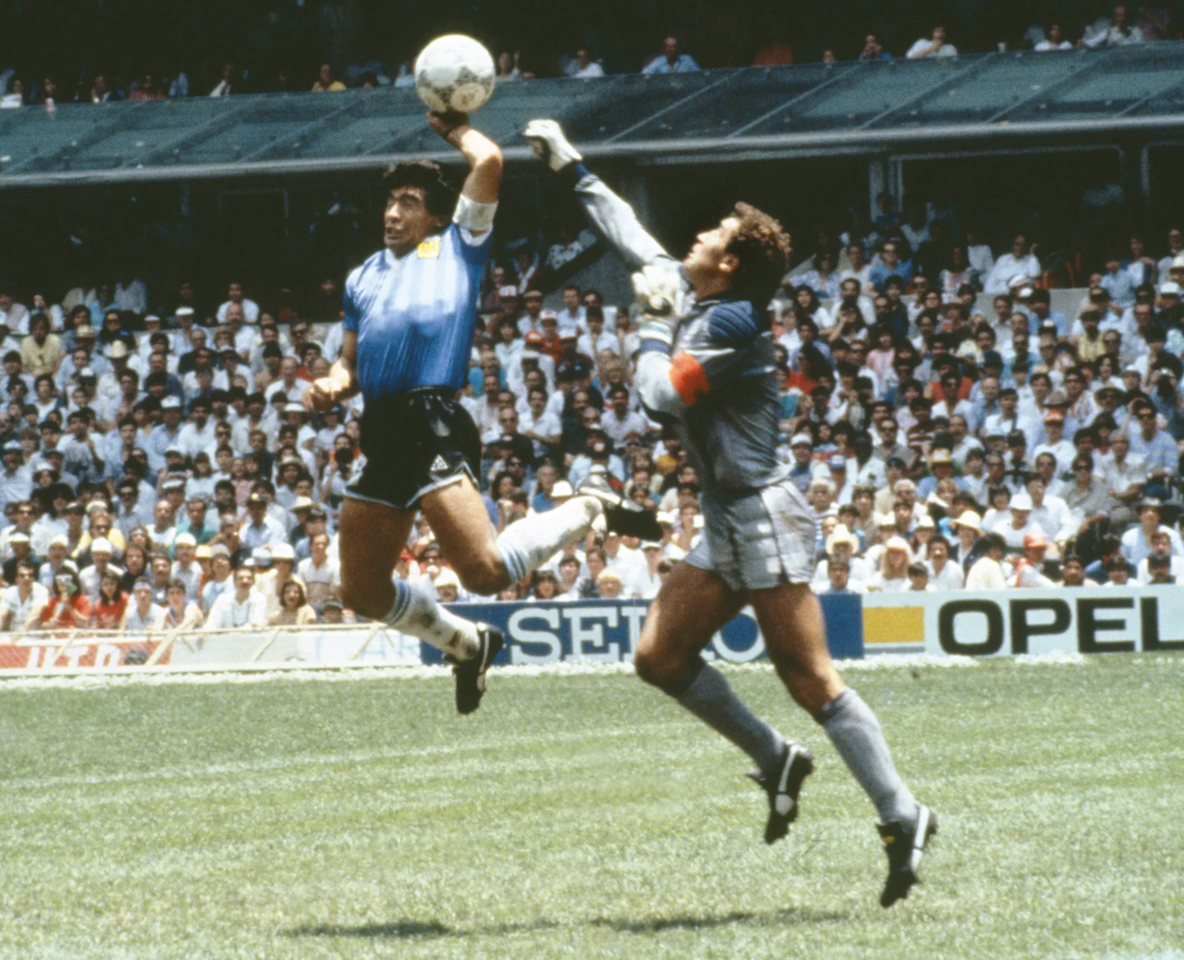 The Hand of God. A goal by Diego Maradona led Argentina to a 2-1 win over England in the quarterfinals of the 1986 World Cup, which they would go on to win. However, he illegally used his hand to score it. While this incident is more the fault of poor refereeing than cheating, it is one of the most infamous moments in soccer history. 