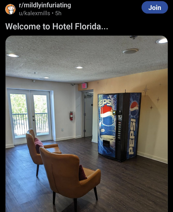 club chair - rmildlyinfuriating ukalexmills 5h Welcome to Hotel Florida... Eps Pepsi Join