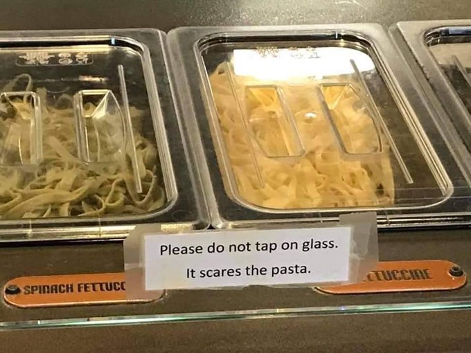 gelato - Please do not tap on glass. It scares the pasta. Spinach Fettucc Tuccine