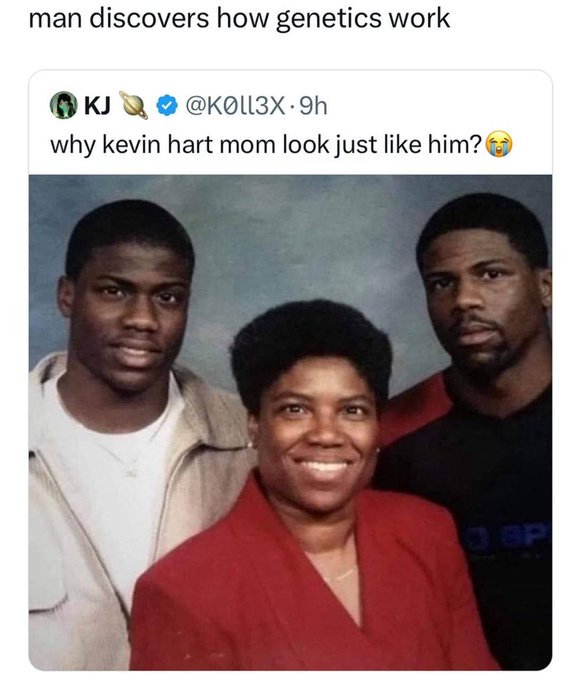 friendship - man discovers how genetics work Kj ll3X.9h why kevin hart mom look just him? Sp