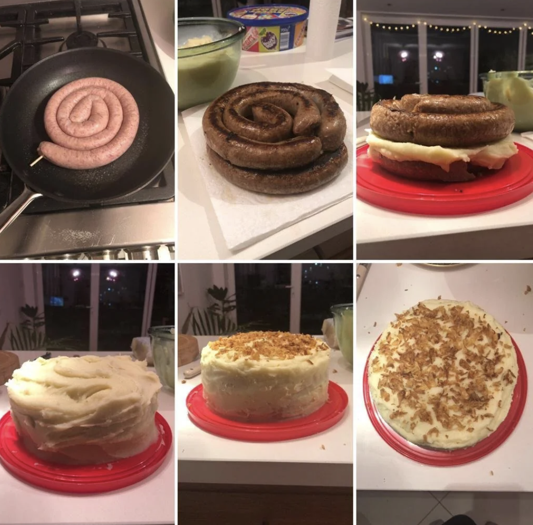 sausage and mash cake